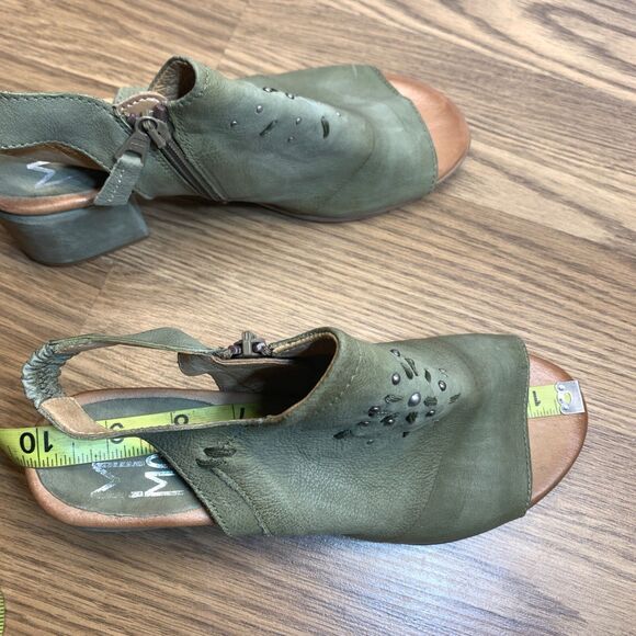 Miz Mooz Leather Heeled Sandals Berkeley Sage Green Womens 40 - Picture 16 of 16